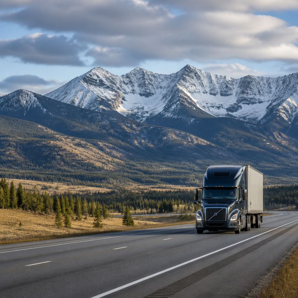 Commercial semi truck on a mountain highway