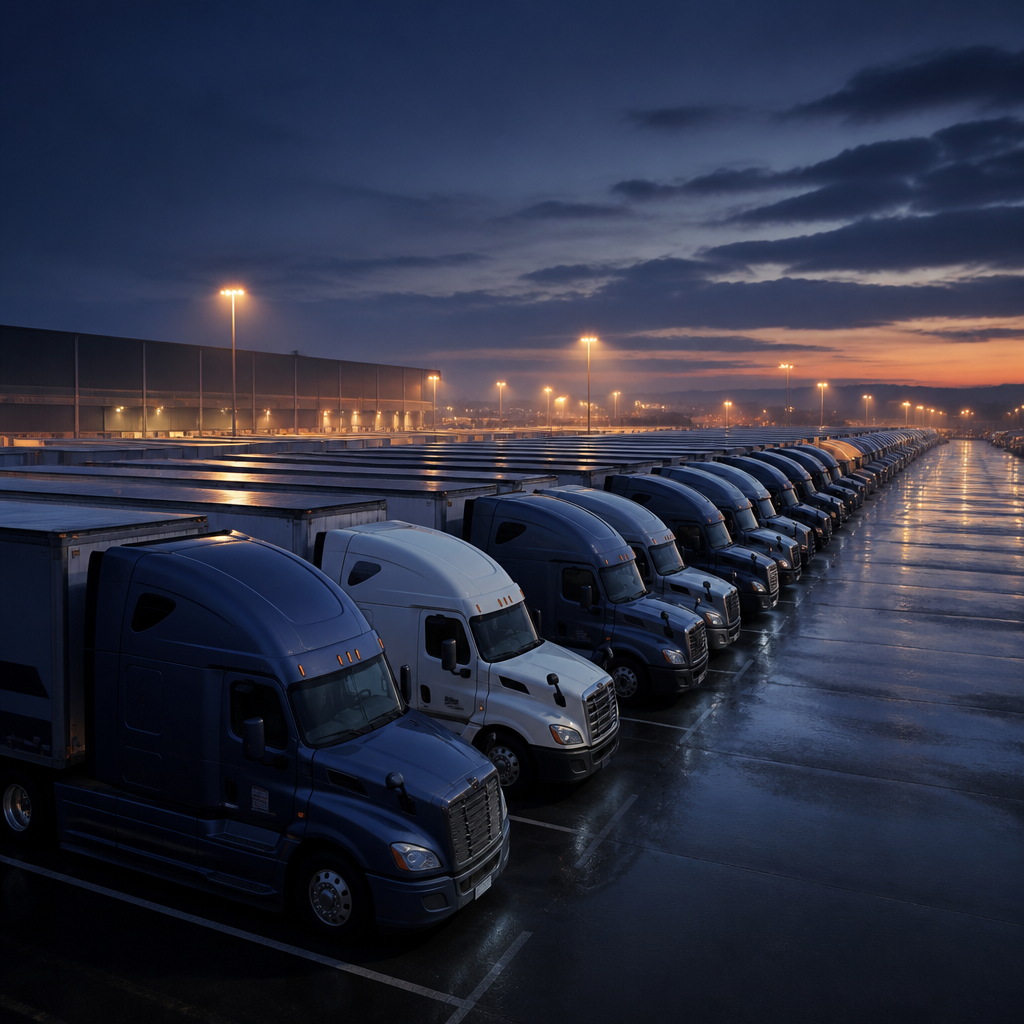 Parked commercial fleet trucks
